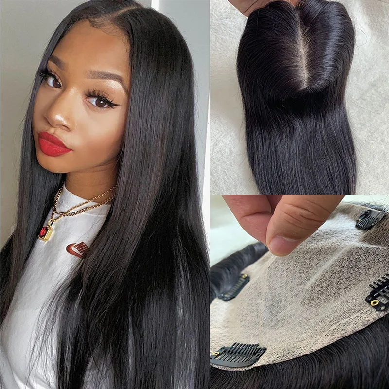 

Customed Toupee Natural Black Full Silk Base Women Topper Clip In Hair Toupee For Women Real Human Hair Piece Silk Top Thin Hair