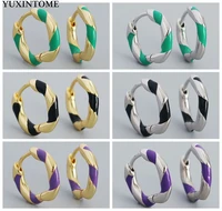 yuxintome 925 sterling silver ear needle enamel hoop earrings round earrings fashion trend ear buckle for women fine jewelry