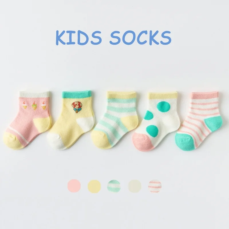 

2022 sunmmer spring newborn baby Toddlers Socks 5 pairs/lot children cotton breathable mesh socks short Sock for 0-8 Years kids