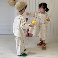 2022 autumn sibling clothes boys double deck cotton 2pcs clothes sets girls dot loose long sleeve dress