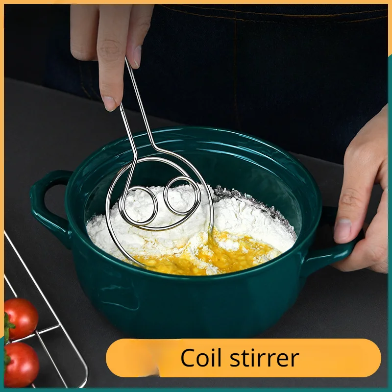

Dough Mixer Stainless Steel Double-Eye Coil Blender Egg Beater Handmade Dough Mixer Kitchen Baking Gadget