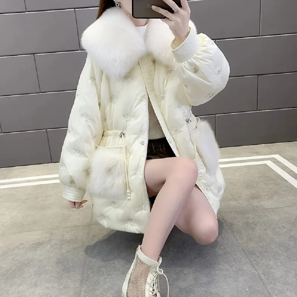 Женский пуховик новинка 2023 модное Свободное пальто на белом утином пуху женские