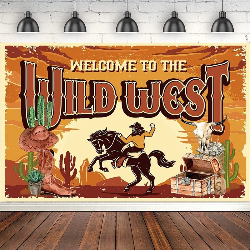 

Photography Backdrop Horses Birthday For Boy Girl Western Cowboy Theme Wild West Party Wall Decor Supplies Background Banner