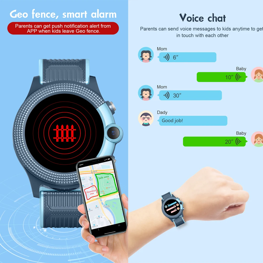 Детские умные часы KGG 4G водонепроницаемые IP67 с SOS фитнес-трекером GPS Wi-Fi вызовы