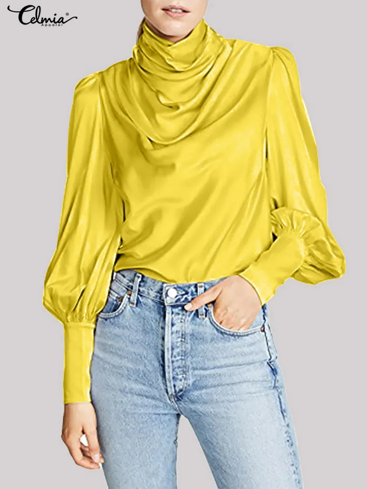 

Повседневная рубашка Celmia с ворсовым воротником, модные женские элегантные летние атласные блузки 2022, офисные женские уличные топы с длинны...