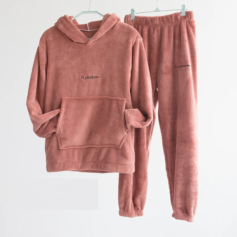 

Women Pijamas Winter Suit Trousers Piece Top set Pyjama Warm for Sets Autumn Pajamas Homewear Casual Flannel Hooded Two