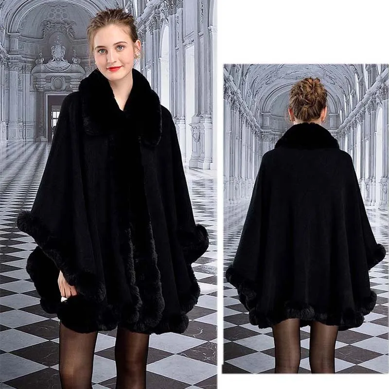 Женское трикотажное пальто-пончо с отворотом большого размера - купить по