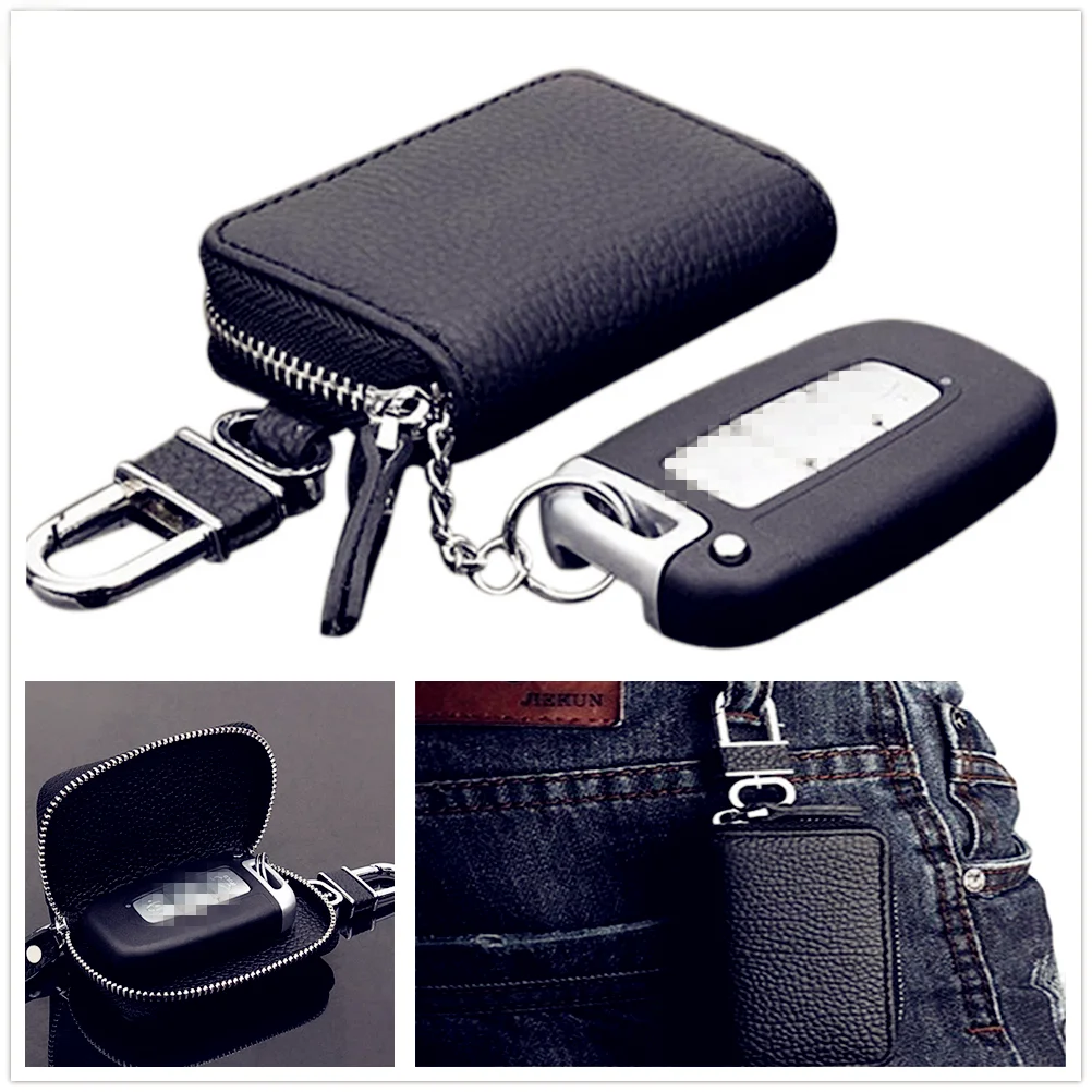 Leather Wallet Car Key Case Zipper Car Emblem Badge Keychain Bag for Hyundai I30 I20 IX35 I40 Tucson Getz Sonata Veloster Elant images - 6