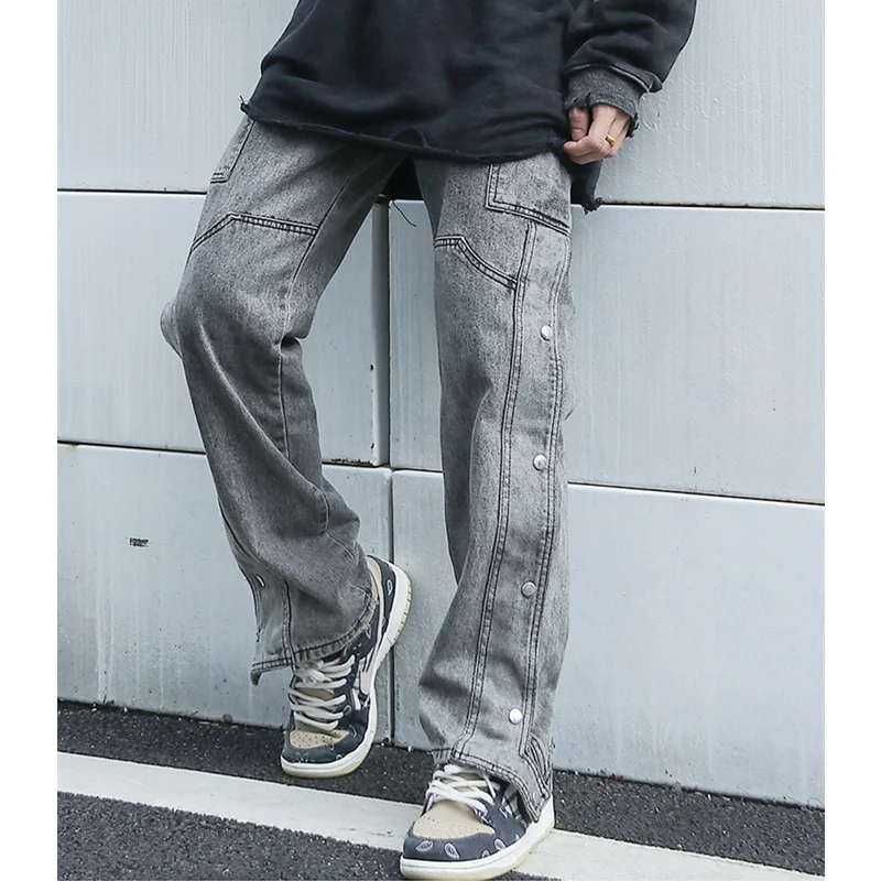 Streetwear Men 2022 Fashion New Pattern Vintage Recreational Black Jeans Loose Straight Cylinder Broad Leg Trousers Autumn Women