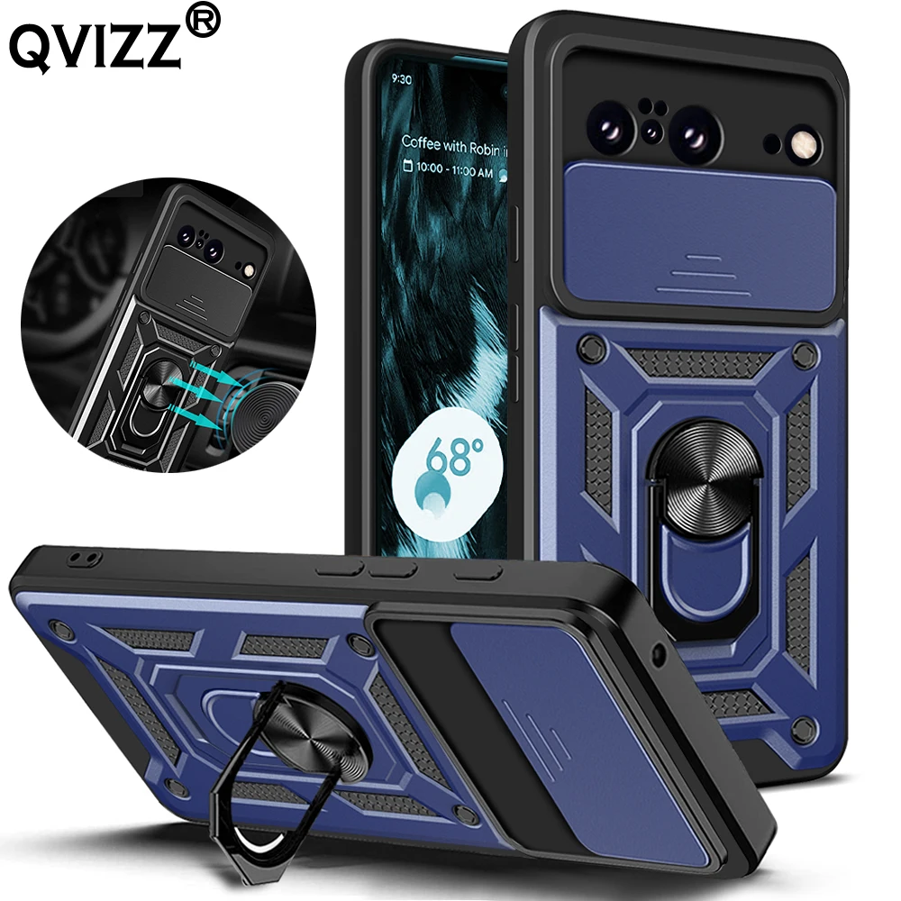 

Slide Camera Case for Google Pixel 8 Pro Luxury Car Magnetic Ring Holder Armor Shockproof Soft Edges Phone Cover GooglePixel8Pro