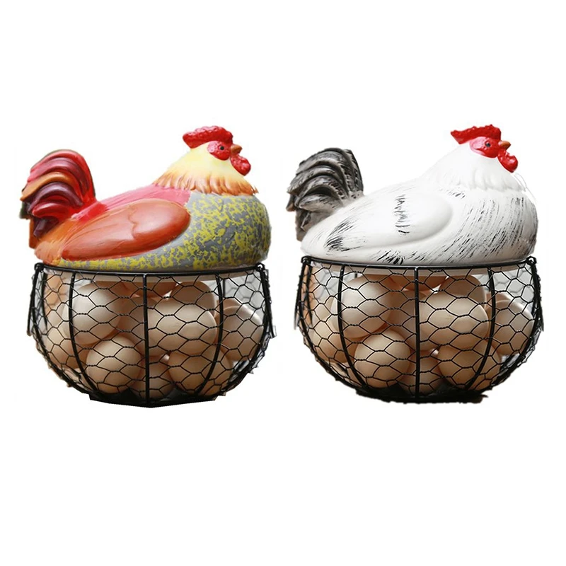 

A50I Ceramic Egg Holder Chicken Wire Egg Basket Fruit Basket Collection Hen Ornaments Decoration Kitchen Storage 19CMX22CM