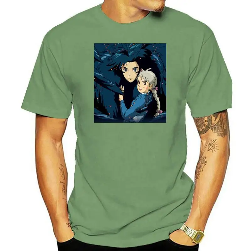 

Trendy Howl's Moving Castle Tshirt Men Short Sleeved Cotton Tee Shirt Graphic Harajuku Ghibli Miyazaki Anime T-shirt Manga Tops