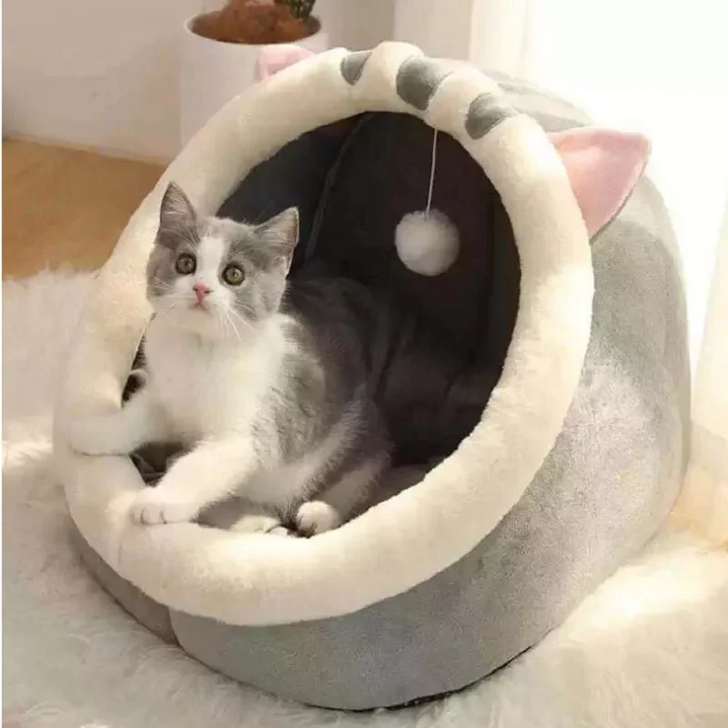 

NEW Sweet Cat Bed Warm Cat Nesk Round Pets Sleeping Cave Kitten Beds And Houses Soft Kitten Lounger Cushion Cat's Accessorie