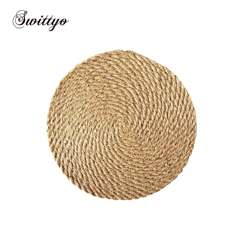 

Набор из 4 круглых льняных салфеток ручной работы для обеденного стола, пластина для заряда в деревенском стиле, теплоизоляционные коврики