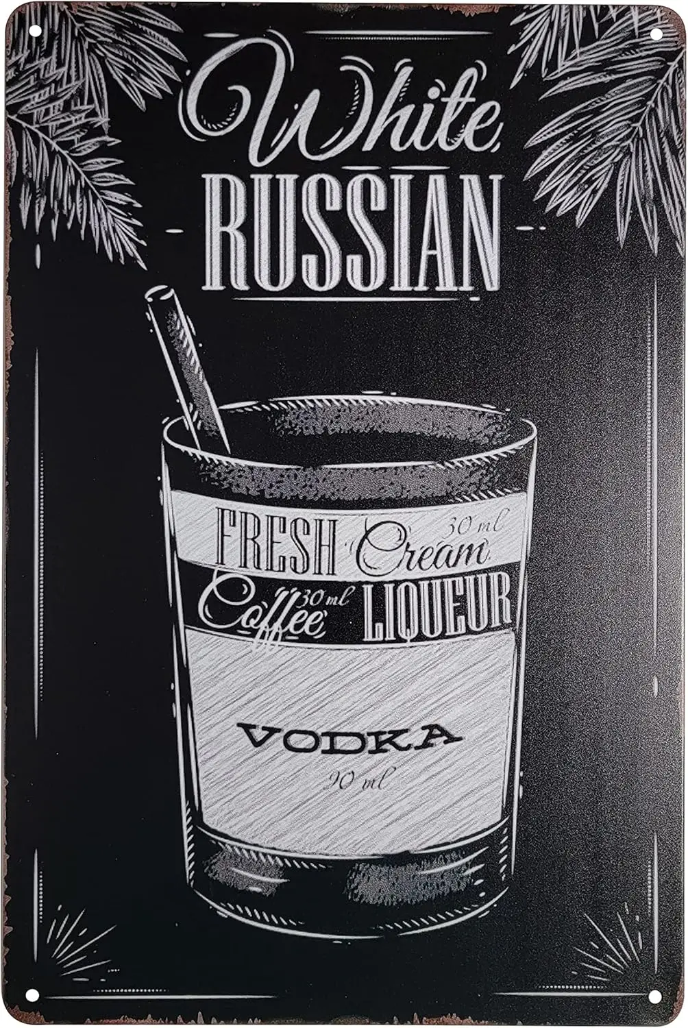 8 x 12 дюймов Populr Cocktls nd Br Mx Recpes Menu для Brtenders на Metl Tn Sgn Wll Decor Plque Poster (WHTE RUSSN)