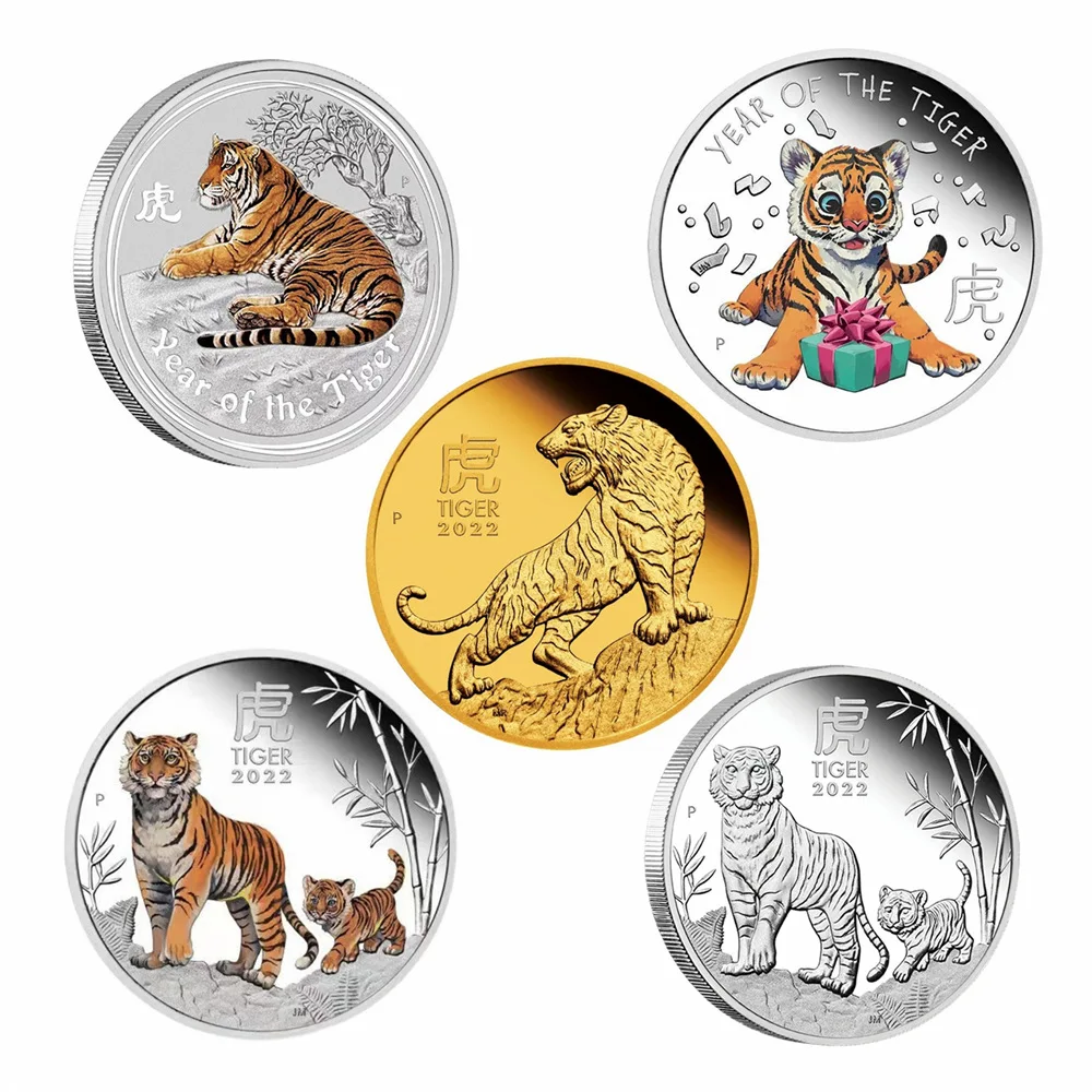 

2022 Year Of Tiger 1oz Challenge Coin Australia Colorful Animal Commemorative Silver Plated Coins Elizabeth II Metal Collection