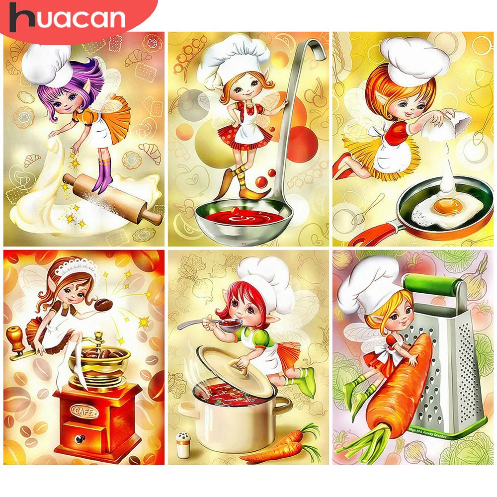 

HUACAN 5D DIY Diamond Painting Chef Girl Full Diamond Embroidery Cartoon Mosaic Rhinestones Picture Handmade Gift