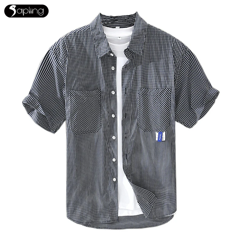 

2022 Summer Men's Casual Shirts Thin Short-sleeve Lapel Shirt For Young Men Loose Striped Simple Shirt Men Comfortable Top Coats