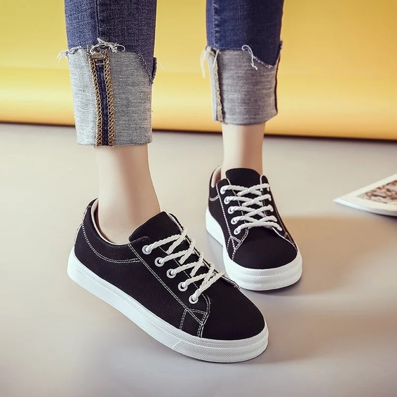 

Basic Sleek Platform Sneakers Vintage Korea Students Zapatillas Mujer 2022 Autumn Daily Wear Casual Solid Color Women Sneakers