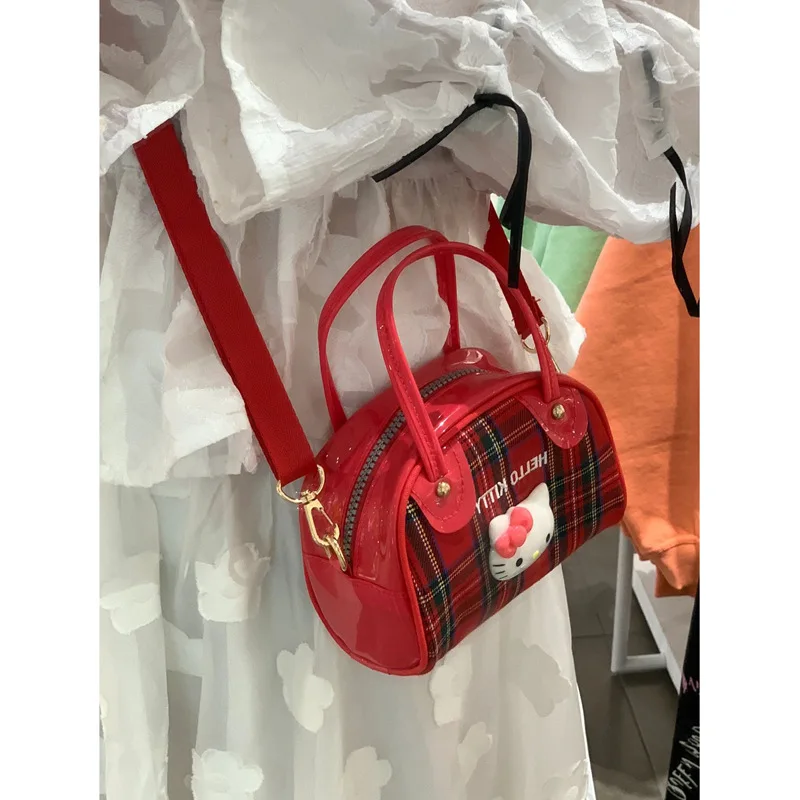 

Hello Kitty Kawaii Sanrio Plaid Shoulder Bag Cute Cartoon Good-look Hot Girl Portable Classic Scotch Messenger Bag Creative New