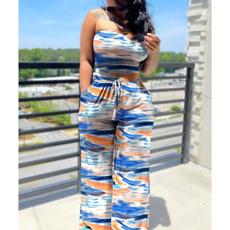 

Sleeveless Stripe Printed Women's Jumpsuit, Elegant, Simple and Comfortable, Slim Fit, Summer, New Style, Fashion, 2023