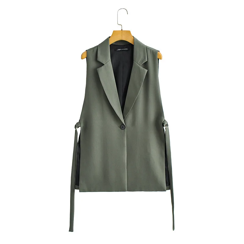 2022 Autumn New Fashion Solid Color Sleeveless Lapel Suit Female Side Streamer Design Suit Vest Jacket Fashion Independent Top
