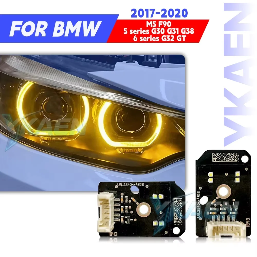 Фото Желтые светодиодные дневные ходовые огни Angel Eyes DRL для BMW 5 серии M5 F90 G30 G31 G38 G32 17-20, белый, синий, красный цвета. №1