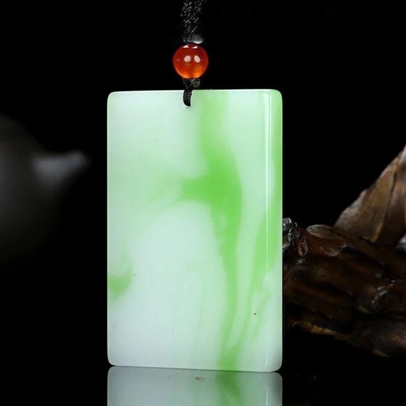 

White Jade Piaocui Safe Card Pendant Natural Jade Simple Joker Pendant