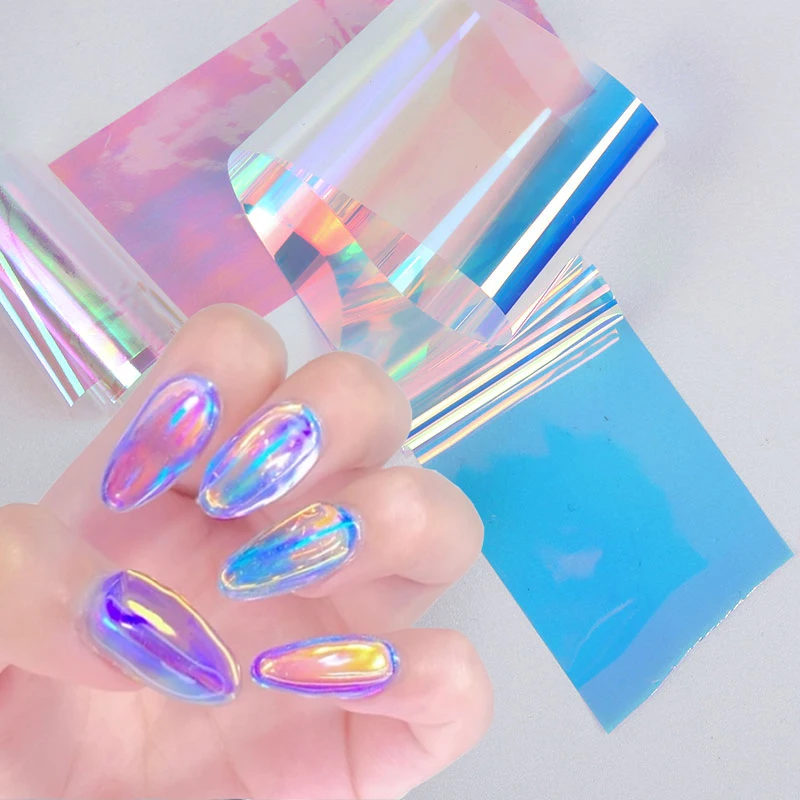 

Aurora Glass Ice Nail Art Decorations Paper 4*50cm Laser Holographic Cellophane Decals DIY Glitter Transfer Nail Sticker Foils