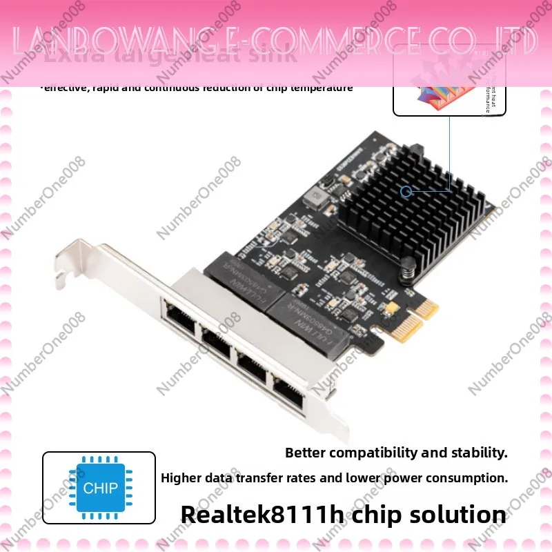 Фото Сетевая карта Lekuo PCIe x1 RTL8111H, 4 порта Gigabit Ethernet 1000 Мбит/с, 4 порта RJ45, для серверов №2
