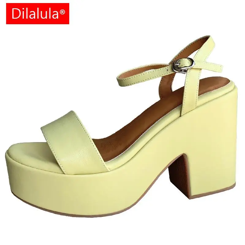 

Dilalula Summer Women Sandals New Arrival Platforms Genuine Leather Pumps Party Wedding Fashion Thick Heels Fashion Shoes Woman
