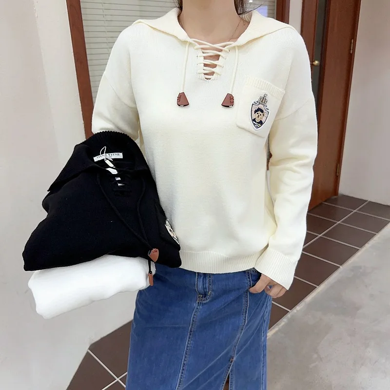 

Bear Embroidery Women Sweater Full Sleeves Loose Casual ELegant Lady Jumpers Lady Knitted Tops