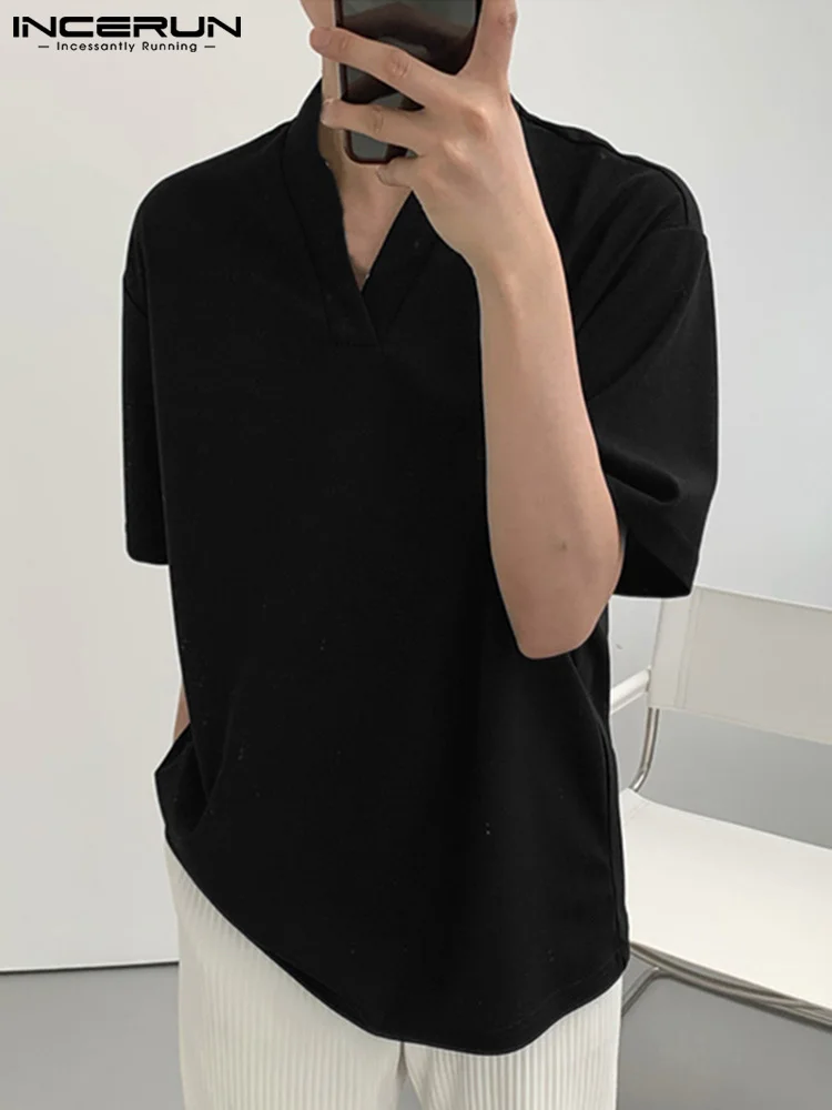 

INCERUN Tops 2022 New Men V-neck Loose Short Sleeve T-Shirts Casual Streetwear Male All-match Simple Comfortable Camiseta S-5XL