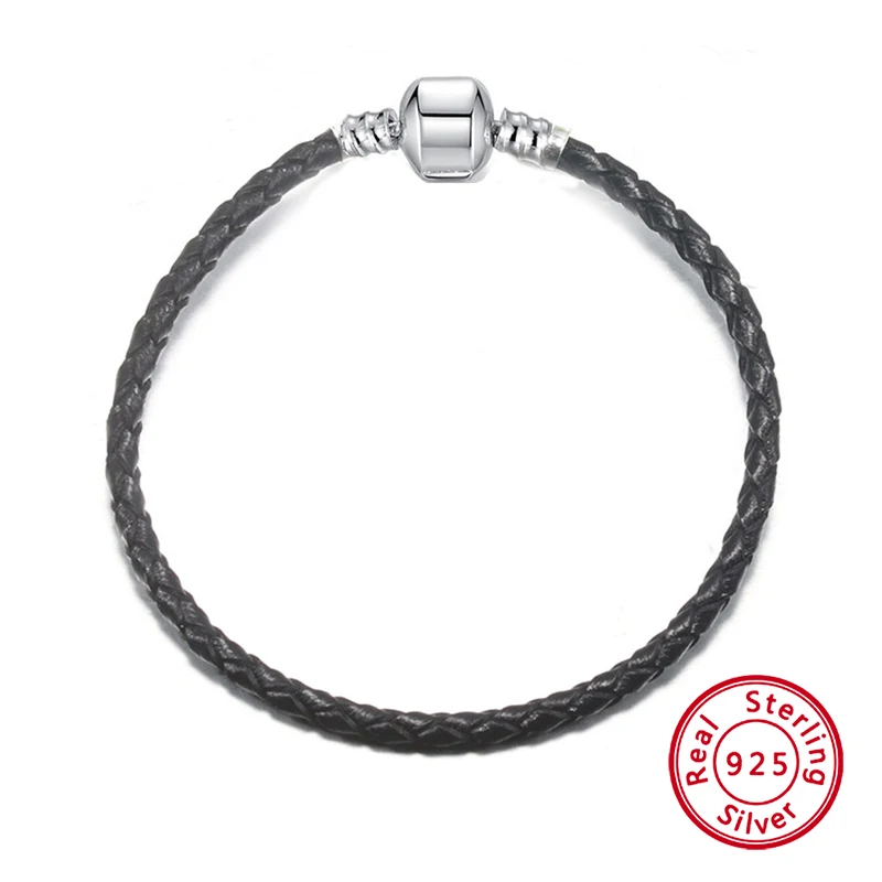 

DIY Classical Leather Chain 925 Silver Bracelets for Women Strand Bangles Luxury Charm Jewelrys Gifts
