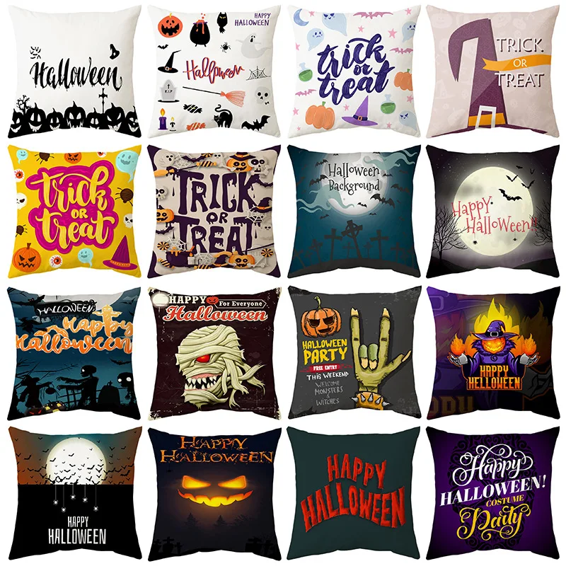 

45*45cm Halloween Cushion Cover Bat Crow Pillowcase Horror Magic Retro Gift Pillows Living Room Sofa Decorative Pillow Cover