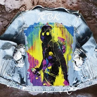 womens spring and autumn new hot sale retro motorcycle jacket high street firefighter pattern graffiti print denim jacket