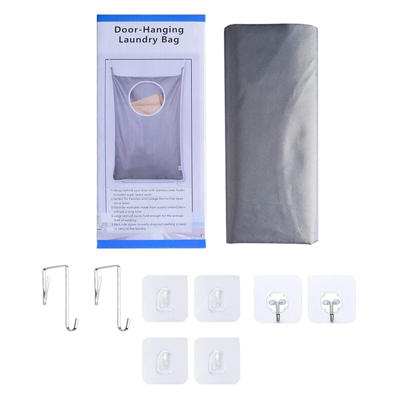 

Saves Space Door-Hanging Laundry Hamper Bag, With 2 Stainless Steel Hooks, Oxford Fabric Large Size Storage