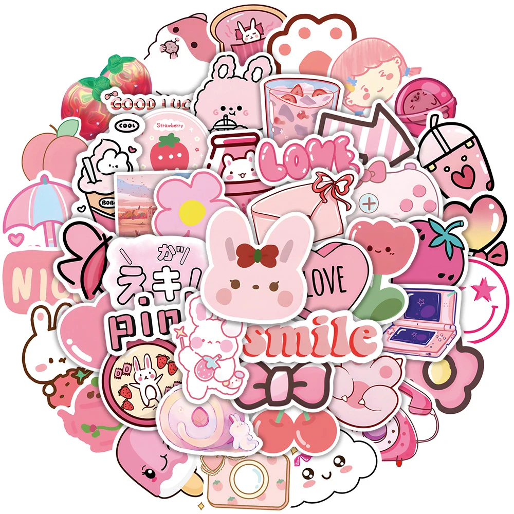 

Стикеры Мультяшные в розовом стиле, 10/30/60 шт.