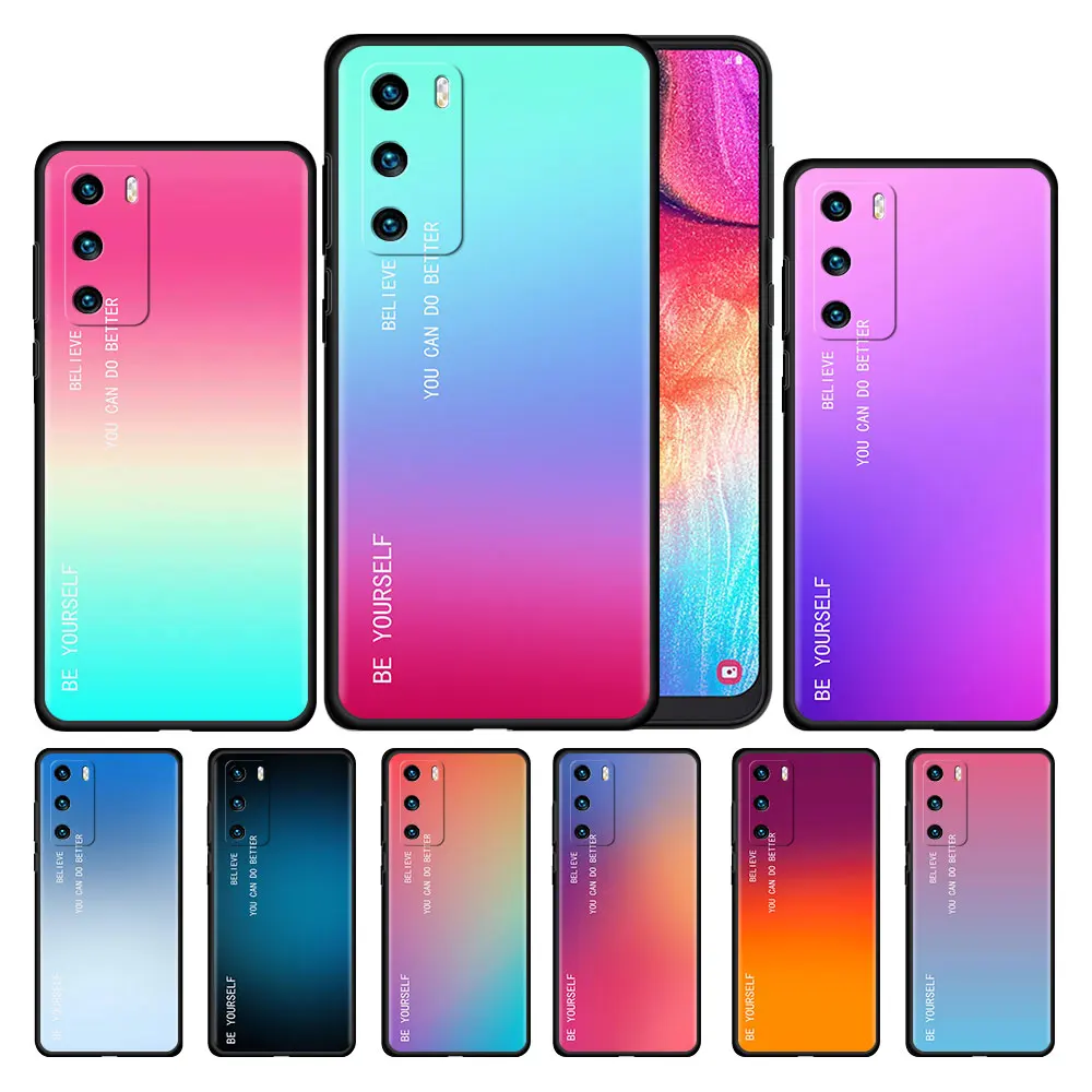 

Case For Huawei P30 P Smart Z P40 Lite E Y7 P20 Y6 Honor 8X 50 20 Pro 30i Y9 2018 Black Soft Phone Coque Gradient BE YOURSELF