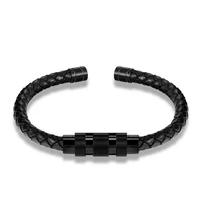 fashion punk mens accessories blackleather bracelet stainless steel bracelet bracelet mens wrist strap cord couple jewelry