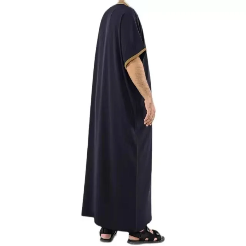 Muslim Fashion New Men's Short Sleeve Loose Robe Arab Men's Solid Color Robe Kurta Abayat  Islamic Clothing Jubba Thobes Arabic