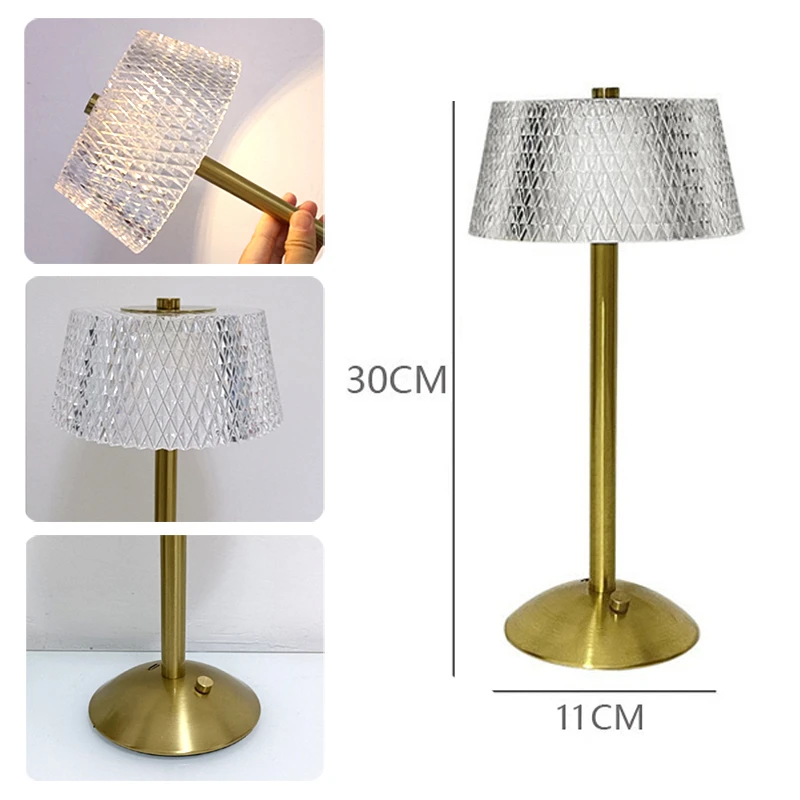 Crystal Table Lamp Acrylic Decoratio Touch Dimming Desk Lamp LED Cordless Rechargeable Bedside Light Atmosphere Night Light
