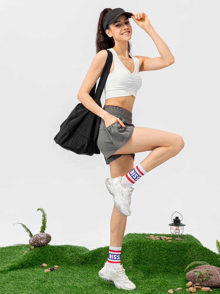 Women's Wide leg Shorts Casual Shorts Ladies Breathable Outdoor Running Skorts High Waist Fitness Yoga Short With Side Pockets