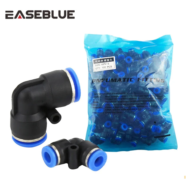 

100pcs/Pack Pneumatic Fittings PV series 4 6 8 10 12MM OD L Type Flow Speed Tube Plastic Quick Air Connectors