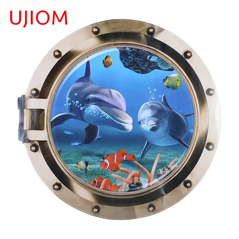 

UJIOM 13cm X 12.9cm Dolphin Clownfish Wall Sticker Animals Printing Decals Bedroom Living Room Bathroom Decorate Modern Decor