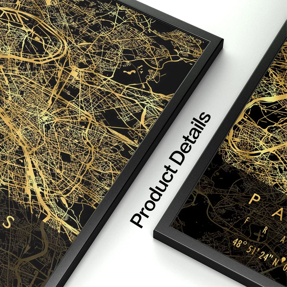 Настенная живопись на холсте черная золотая французская Карта Города Парижа