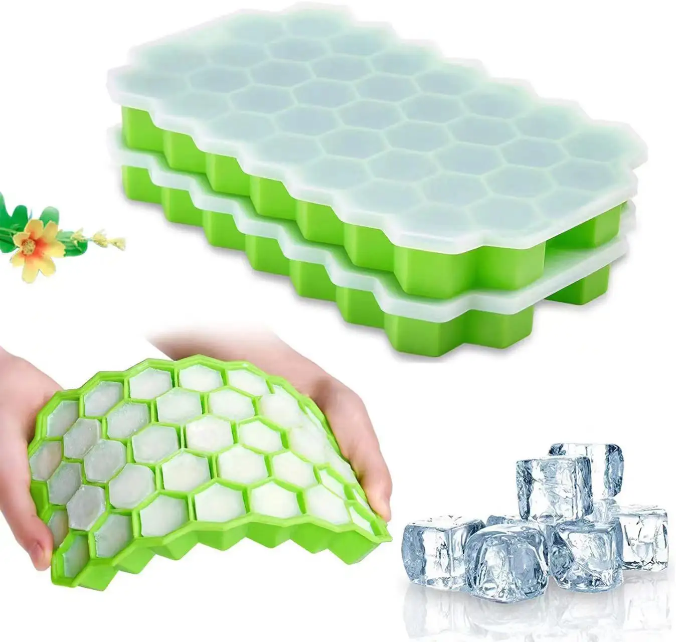 

Creative 37 Cavity Honeycomb Ice Cube Maker Reusable Trays Silicone Ice Cube Mold BPA Free Ice Mould with Removable Lids