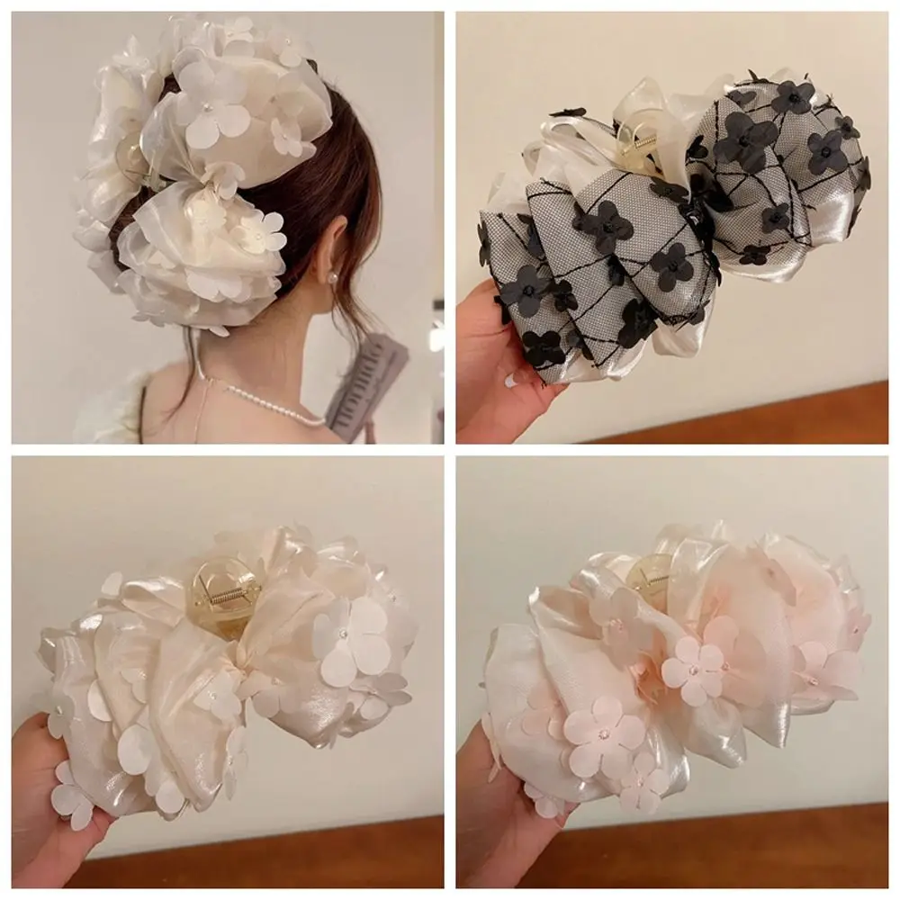 

Bow Mesh Tulle Hair Claw Elengant Flower Multi-Layer Net Yarn Large Size Outdoor