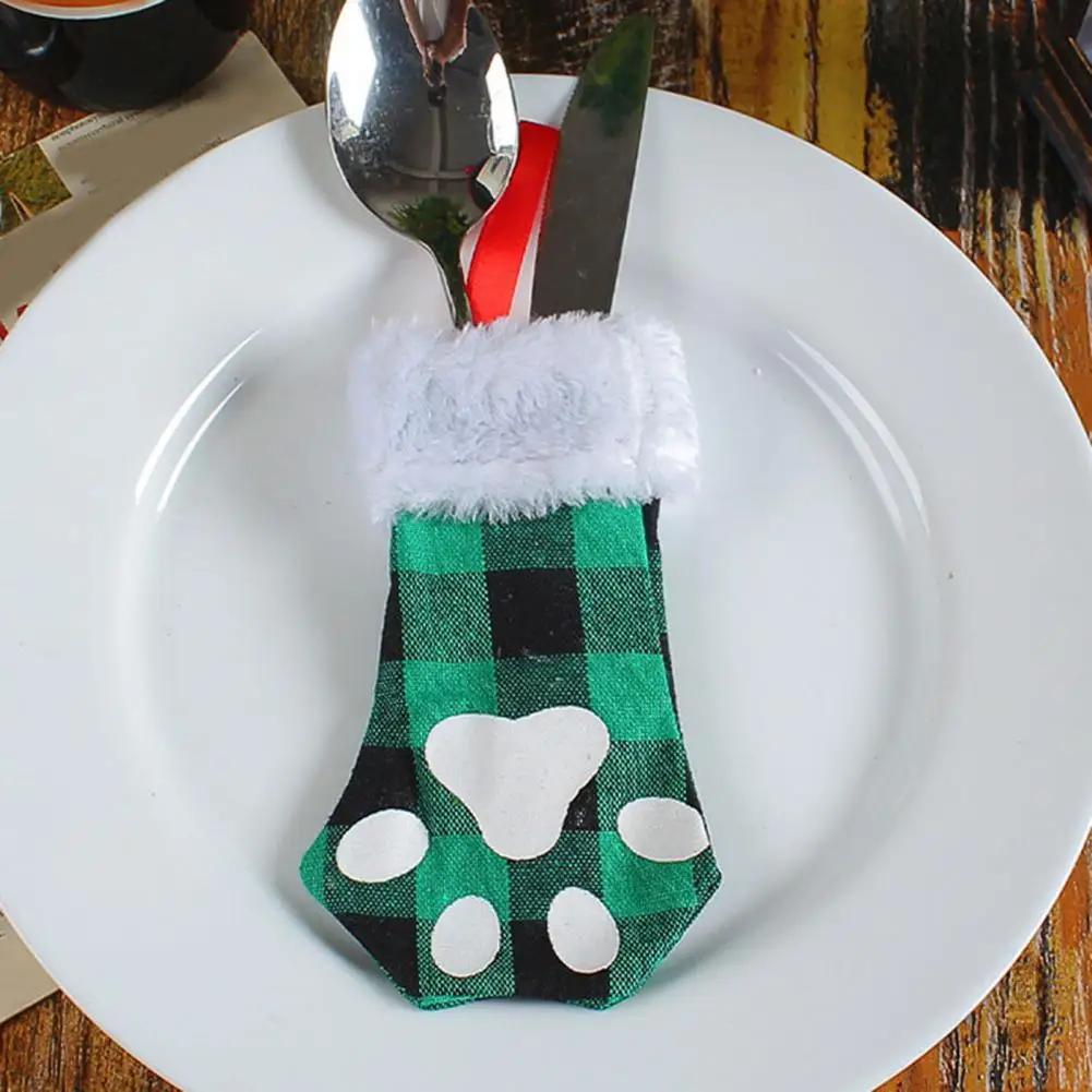 

Holiday Cutlery Set Festive Cartoon Cat Claw Cutlery Holder Bags for Christmas Parties Unique Tableware for New for Christmas