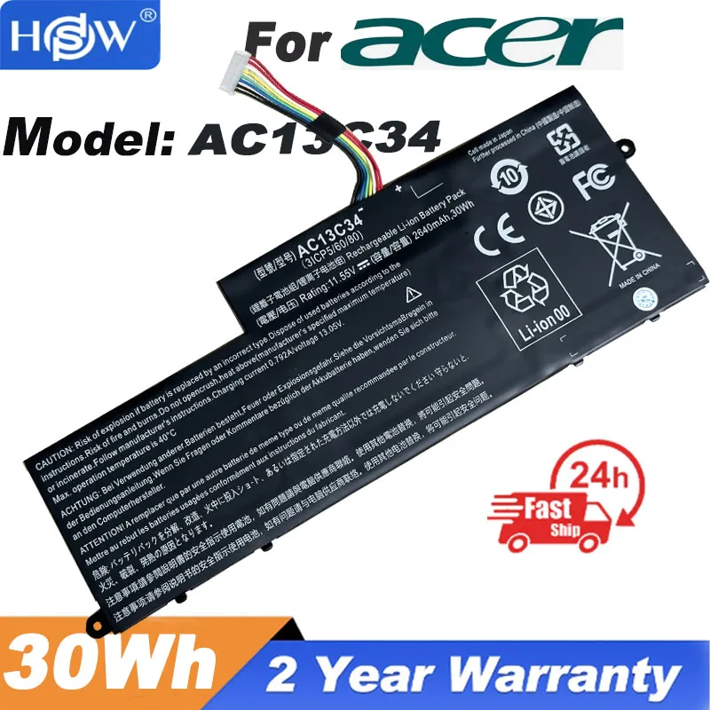 Аккумулятор для ноутбука, литиевая батарея, электрический велосипед AC13C34 11,4 в 2990 мАч для ACER Aspire